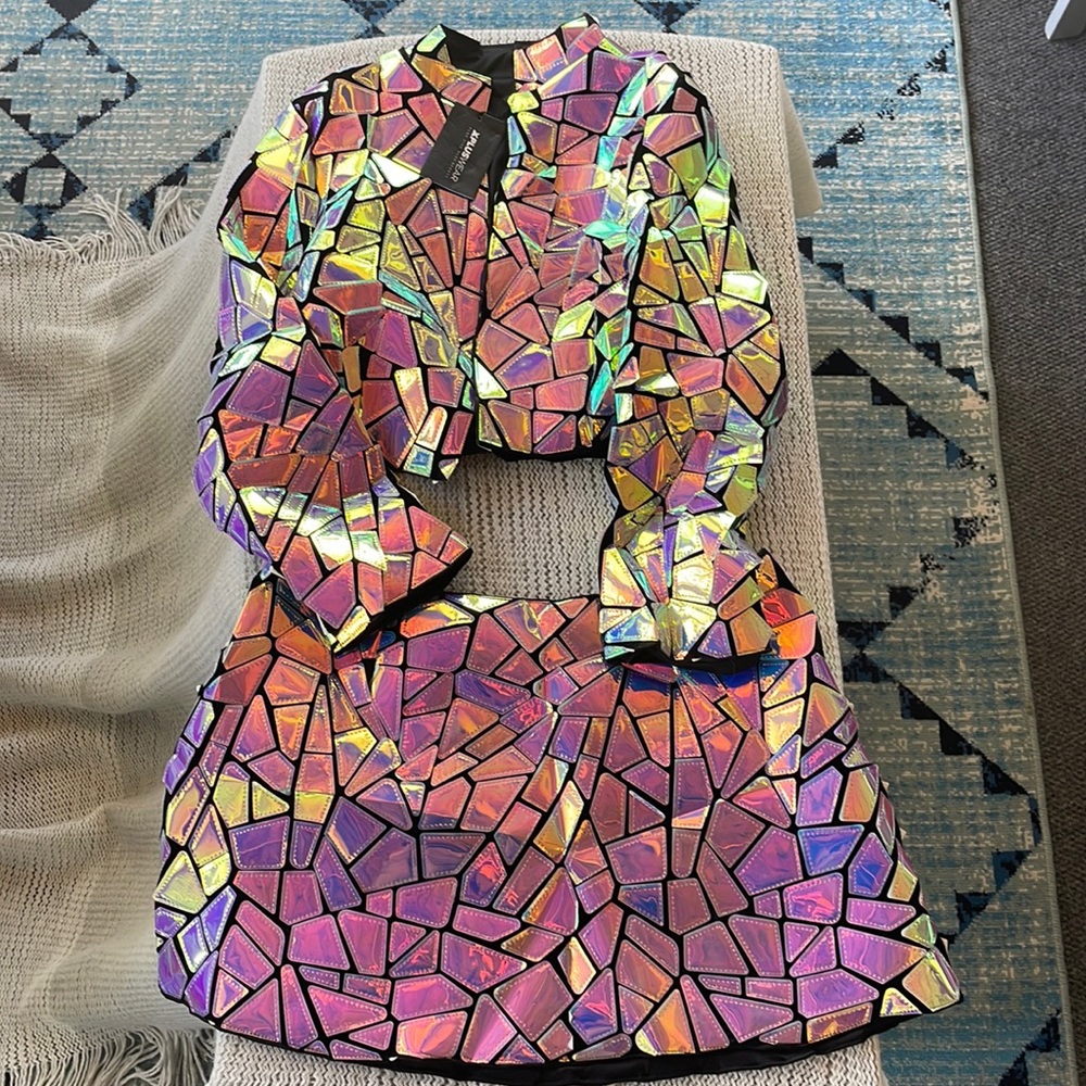 PARTY READY: Mosaic Iridescent Giant Sequin Jacket and Skirt Set